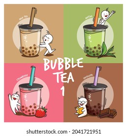 Vector illustrations set of colorful Bubble Tea  with different flavors, Milk Tea