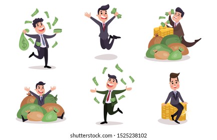 Vector Illustrations Set Concept People Loving Money Vector Cartoon Character