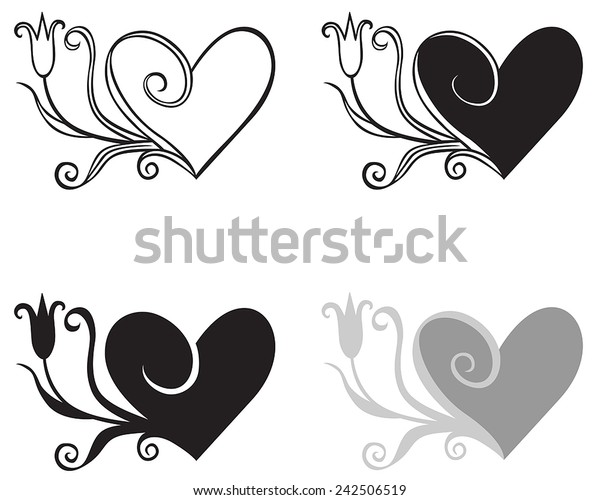 Vector Illustrations Set Decorative Hearts Decorated Stock Vector Royalty Free 242506519 