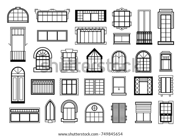 窓枠のシルエットが異なるベクターイラストセット 家や家の窓のシルエット 建築窓のクラシック建築 のベクター画像素材 ロイヤリティフリー 749845654