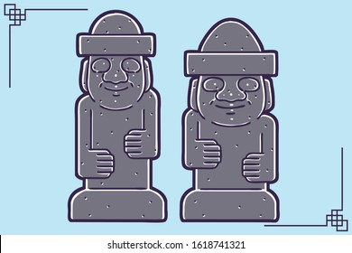 Vector illustrations set of Dol hareubang. Dol hareubang is stone statue of Jeju Island and a representative landmark of Jeju Island.