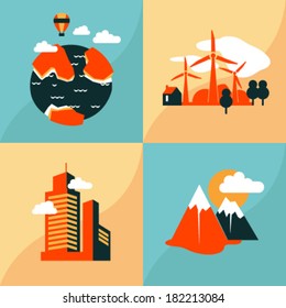 Vector illustrations. Set of ecology icons. Design concept