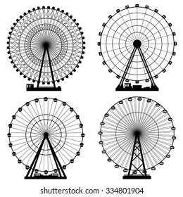Vector illustrations set. Ferris wheel. Carnival. Funfair background. 