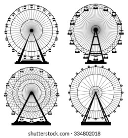 Vector illustrations set. Ferris wheel. Carnival. Funfair background. 