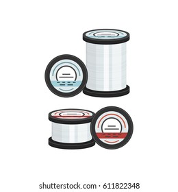 Vector illustrations set of fishing lines on white background. Fishing equipment and fish farming topics.