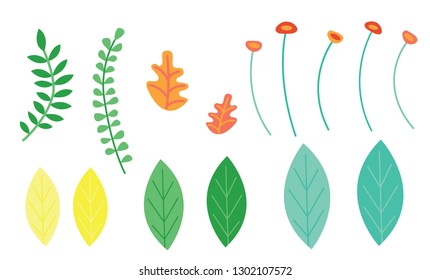 Vector illustrations set of floral elements, leaves and flowers. Good for different designs, greeting cards, invitation cards