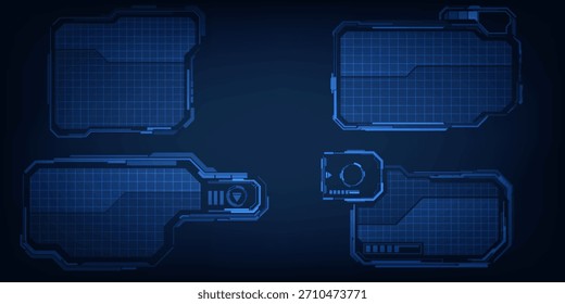 Ilustrações vetoriais do conjunto de painéis de estrutura futurista para a interface de usuário de jogos de alta tecnologia. 