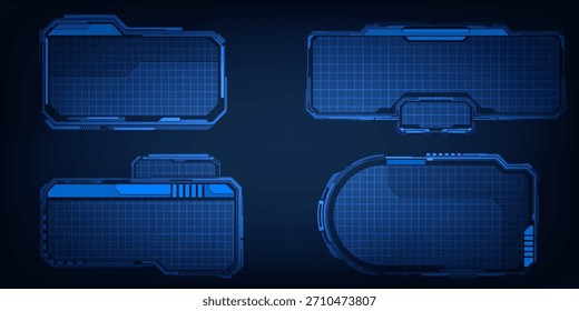 Ilustrações vetoriais do conjunto de painéis de estrutura futurista para a interface de usuário de jogos de alta tecnologia. 