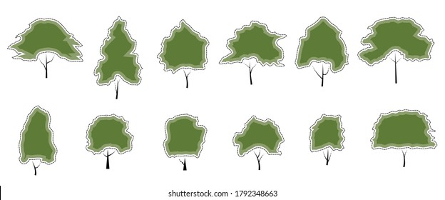 ilustraciones vectoriales Conjunto de iconos árbol verde grande