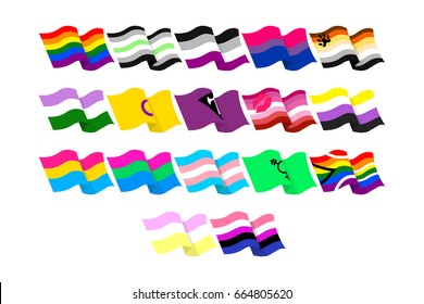 Vector illustrations set of the LGBT flags on white background. 