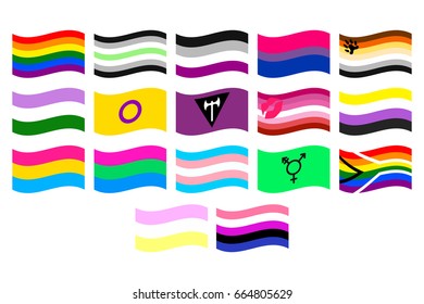 Vector illustrations set of the LGBT flags on white background. 