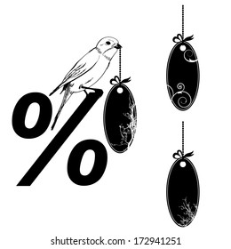 vector illustrations set of the  price tags with bird