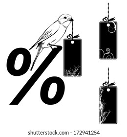 vector illustrations set of the  price tags with bird