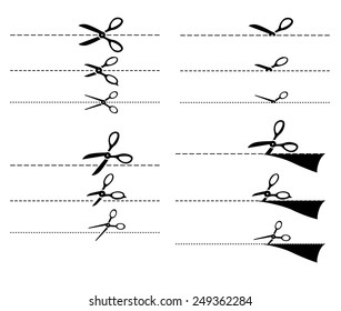 Vector illustrations of set of scissors cut along the line