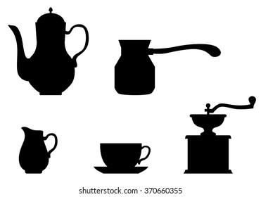 Vector illustrations of set of silhouettes of Appliance Coffee