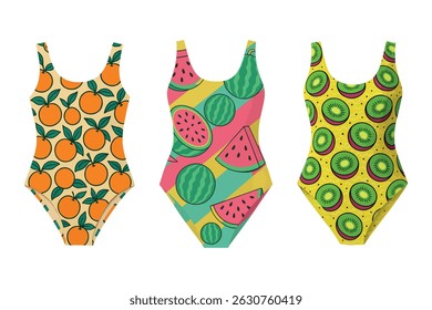 Vector illustrations of set swimsuits in retro colors. Vectors isolated on white background.