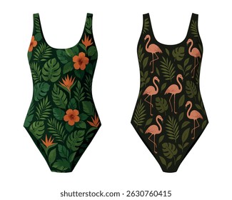 Vector illustrations of set swimsuits. Vectors isolated on white background.