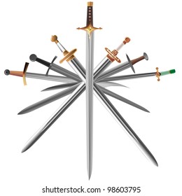Vector illustrations set of swords cross crosswise.