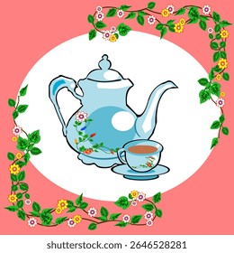 o vetor ilustra um conjunto de bule em cores vintage 