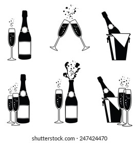 vector illustrations of several champagne icons