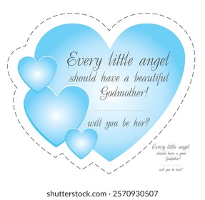 Vector illustrations in the shape of hearts in blue .  for invitations to baptisms (christenings) or for personalized cards asking you to become a godfather or mother.