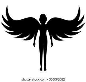 Vector illustrations of silhouette angel with spread wings