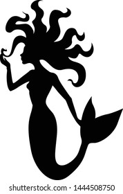 Vector illustrations of silhouette of a beautiful mermaid with long hair