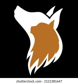 Vector illustrations of silhouette of a cat and dog profile icon on black background