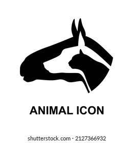 Vector illustrations of silhouette of a cat, dog and horse muzzle profile icon