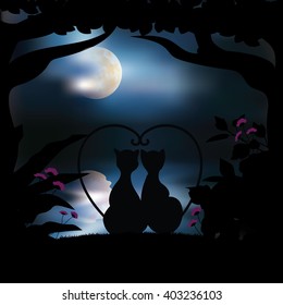 Vector illustrations Silhouette the cat and the tree