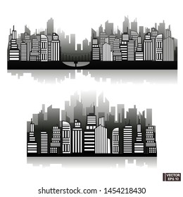 Vector illustrations. Silhouette of the city in a flat style. Modern urban landscape. City skyscrapers building horizon.