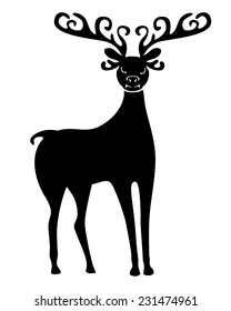 Vector illustrations of silhouette of cute Christmas deer with beautiful antlered