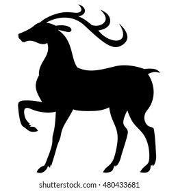 Vector illustrations of silhouette of deer standing with a raised front foot