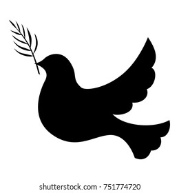 Vector illustrations of silhouette dove with a palm branch