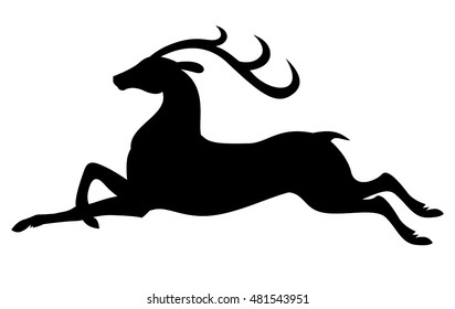 Vector illustrations of silhouette of fly jumping deer