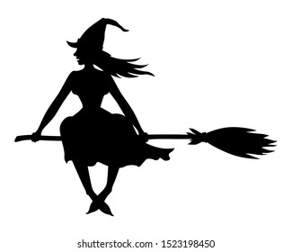 Vector illustrations of silhouette Halloween witch