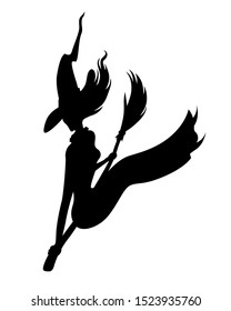 Vector illustrations of silhouette Halloween witch