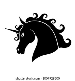 Vector illustrations of silhouette head horned mycology curly unicorn