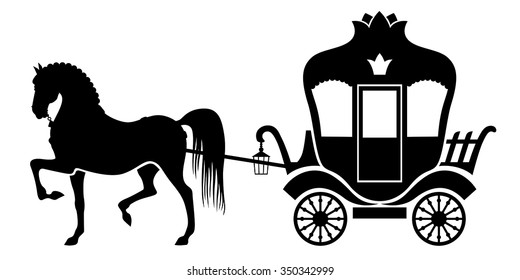 Vector illustrations of silhouette horse drawn carriage