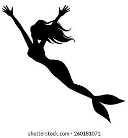 Vector illustrations of silhouette mermaid waving hands