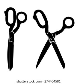 Vector illustrations of silhouette of opening and closing the scissors