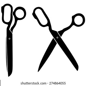 Vector illustrations of silhouette of opening and closing tailors scissors