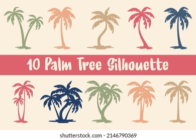 Vector illustrations silhouette of palm trees. A set of black trees on a white background