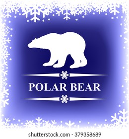 Vector illustrations of silhouette polar bear greeting card on blue blur snowflakes background