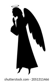 Vector illustrations of silhouette profile praying angel