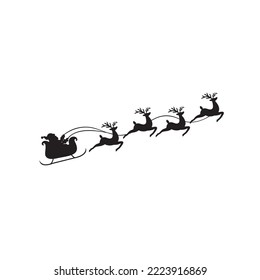 Vector illustrations of silhouette of Santa Claus flying on reindeer sleigh