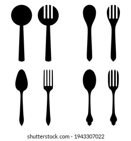 Vector illustrations of silhouette set of cutlery. Spoon and fork