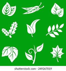 Vector illustrations of silhouette set with leaves on green background