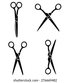 Vector illustrations of silhouette of set opening and closing average scissors