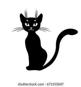 Halloween Black Cat Vector Silhouette Cartoon Stock Vector (Royalty ...